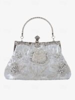 Women's Vintage Green Velvet Handbag with Beaded Floral - Image 9