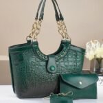 Women's 2-Piece Faux Leather Crocodile Tote Bag Set –