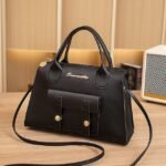 Women's White Faux Leather Handbag with Top Handle and - Image 12