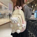 Girls' Yellow and Pink School Backpack with Plush Teddy - Image 9