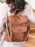 Women's Faux Leather Convertible Backpack Purse – Vintage - Image 3