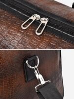 Men's Crocodile Pattern Faux Leather Weekender Bag with - Image 9