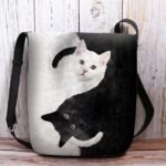 Yin Yang Cat Design Crossbody Bag - Artistic Black and White Cat - Image 8