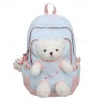 Girls' Yellow and Pink School Backpack with Plush Teddy - Image 10