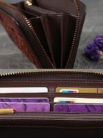 Handmade leather continental wallet with elegant mandala pattern - Image 6