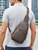 Men's Faux Leather Sling Chest Bag with USB Charging Port, - Image 3