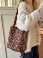 Women's Suede-Like Faux Leather Tote with Leopard print, - Image 14