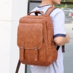 Men's Vintage Faux Leather Backpack – Large Capacity - Image 3