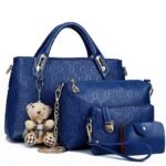 Women's 4-Piece Blue Handbag Set with Teddy Bear Charm -