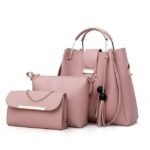 Women's 3-Piece Handbag Set - Pink Faux Leather Tote,