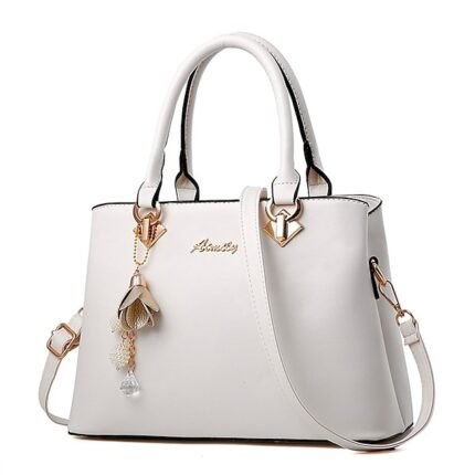 Women's Elegant White Faux Leather Handbag with Gold