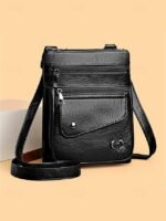 Women's Faux Leather Crossbody Bag with Multiple Zipper - Image 11