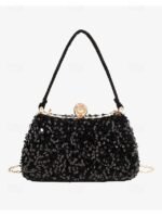 Women's Black Sequin Evening Clutch with Pearl Accent – - Image 10