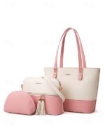 Elegant women's stylish two-tone patchwork handbag set with - Image 12