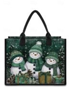 Women's Christmas Snowman Print Tote Bag, Large Capacity - Image 12