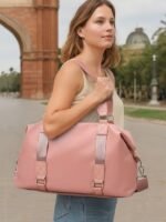 Women's Fashion Pink Nylon Duffel Bag - Multifunctional - Image 2