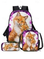 Girls'3-Piece Fox Backpack Set with Lunch Bag and Pencil - Image 14