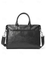 Men's Black Leather Tote Briefcase - Large Business Tote - Image 5