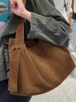 Women's Suede Shoulder Tote Bag - Bohemian Style Large - Image 3