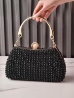 Women's Pearl Beaded Evening Clutch Bag with Gold Handle, - Image 12