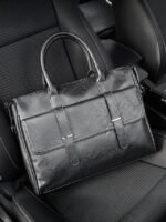 Men's Black Leather Tote Briefcase - Large Business Tote - Image 11
