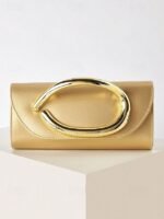 Women's Metallic Evening Clutch Bag with Gold Handle, - Image 4