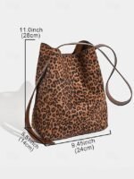 Women's Suede-Like Faux Leather Tote with Leopard print, - Image 10