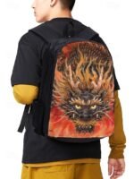Men's 3-Piece Dragon Backpack Set with Flame Print - - Image 2